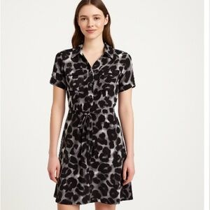 Carole Little Black and Grey Abstract Print Shirt Dress – Size 6